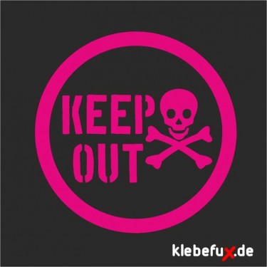 Aufkleber Totenkopf mit Knochen und dem Text "keep out"