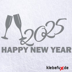 Aufkleber Happy new year mit Sektgläsern